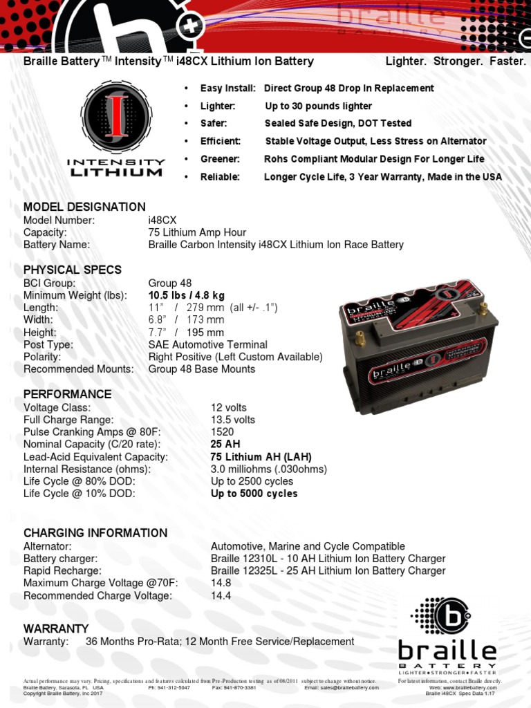 Braille Battery Intensity i48CX Lithium Ion Battery Lighter. Stronger