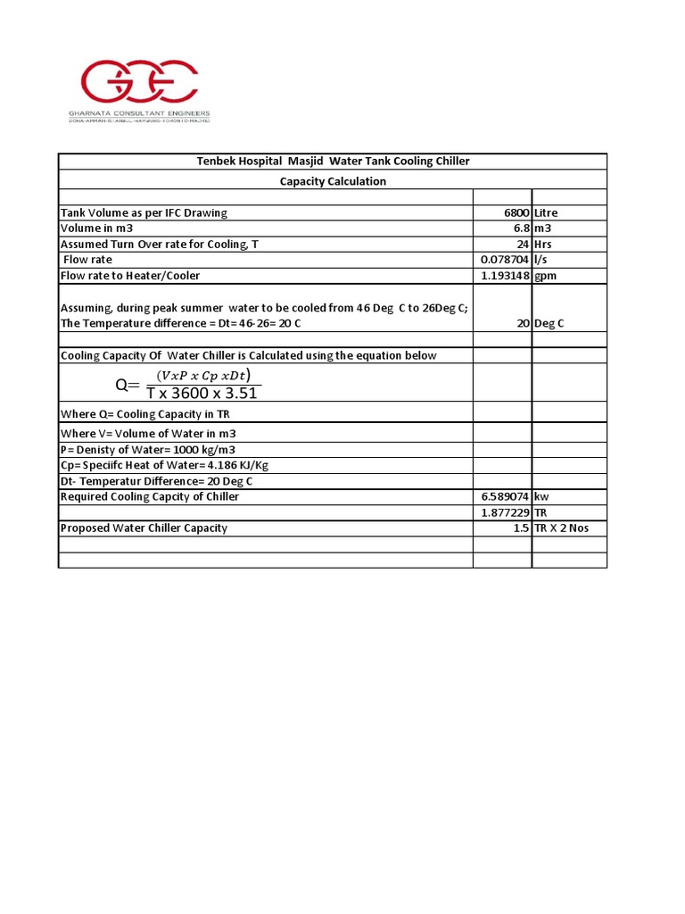 Water Tank Chiller Calculation | PDF