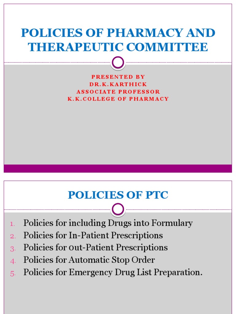 Policies of Pharmacy and Therapeutic Committee PDF Medical