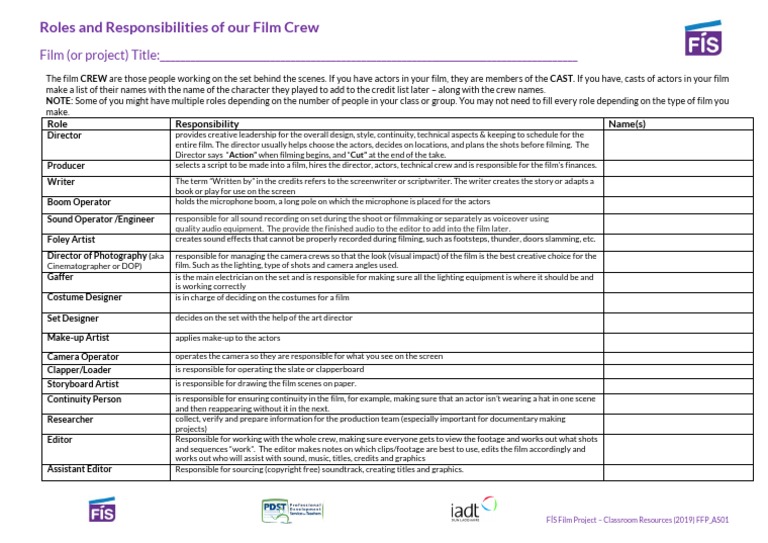 Film Crew Roles and Responsibilities | PDF | Film Director | Video