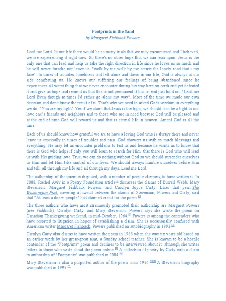 By Margaret Fishback Powers Footprints in The Sand PDF Religion And Belief
