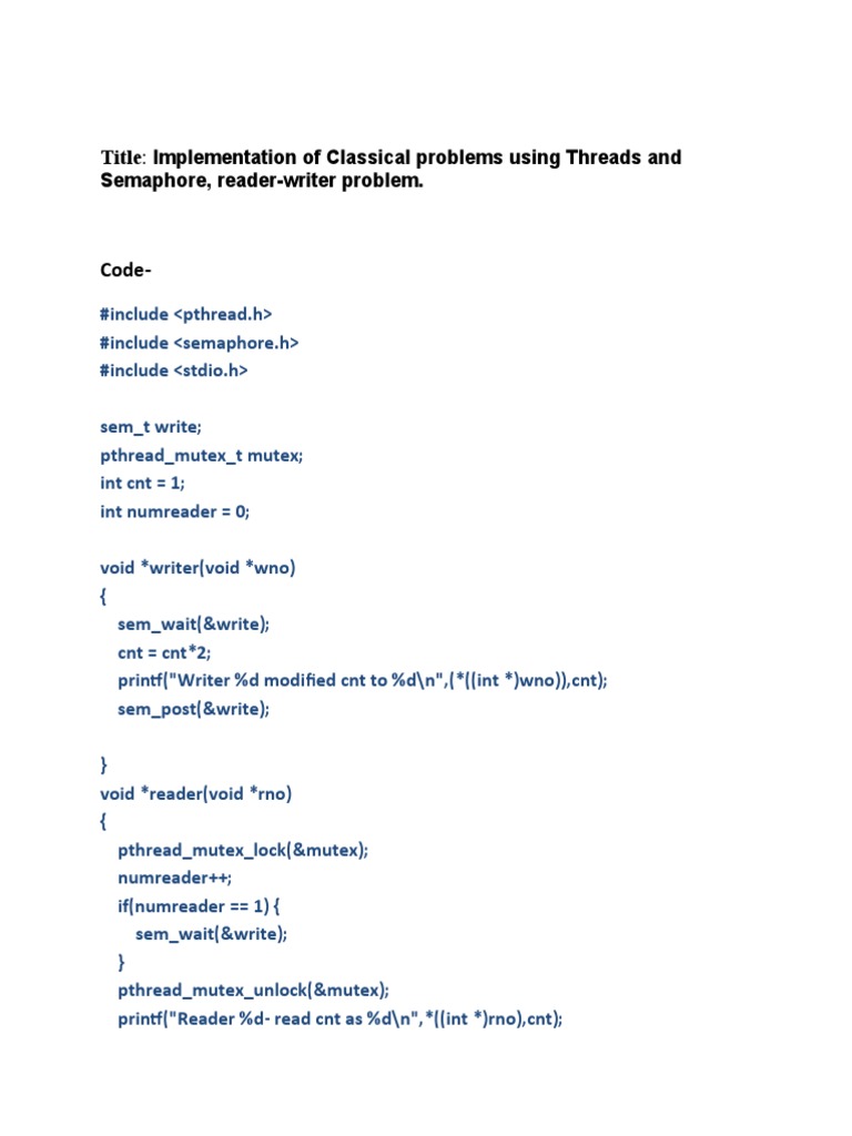 Reader-Writer Problem with Threads | PDF | Teaching Methods & Materials ...