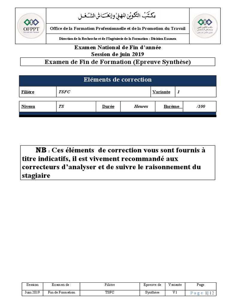 EFF 2019 V1 Corrig | PDF | Immobilisations | Bilan comptable