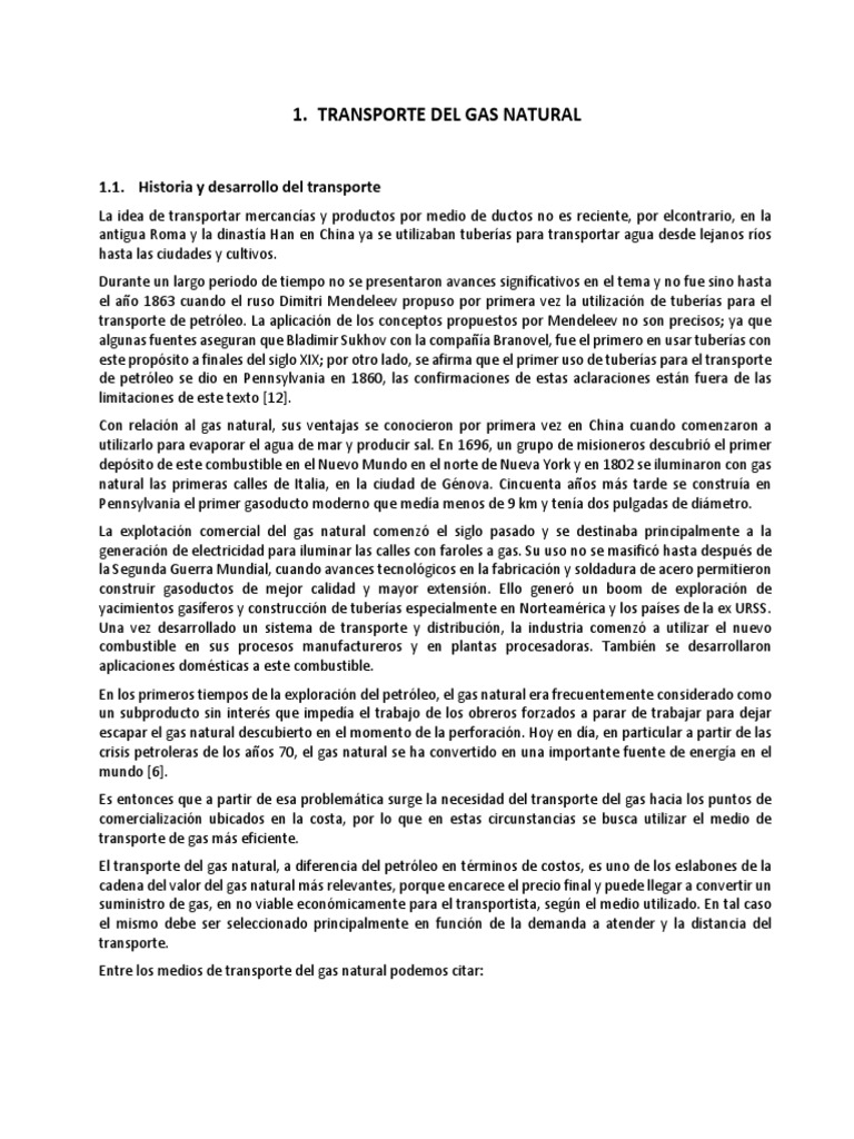 Transporte de Gas Natural: Historia y Métodos | PDF | Gas natural ...