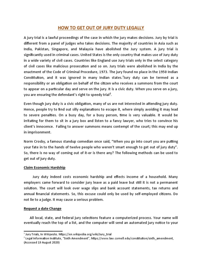 How To Get Out of Jury Duty Legally PDF Jury Trial Trials