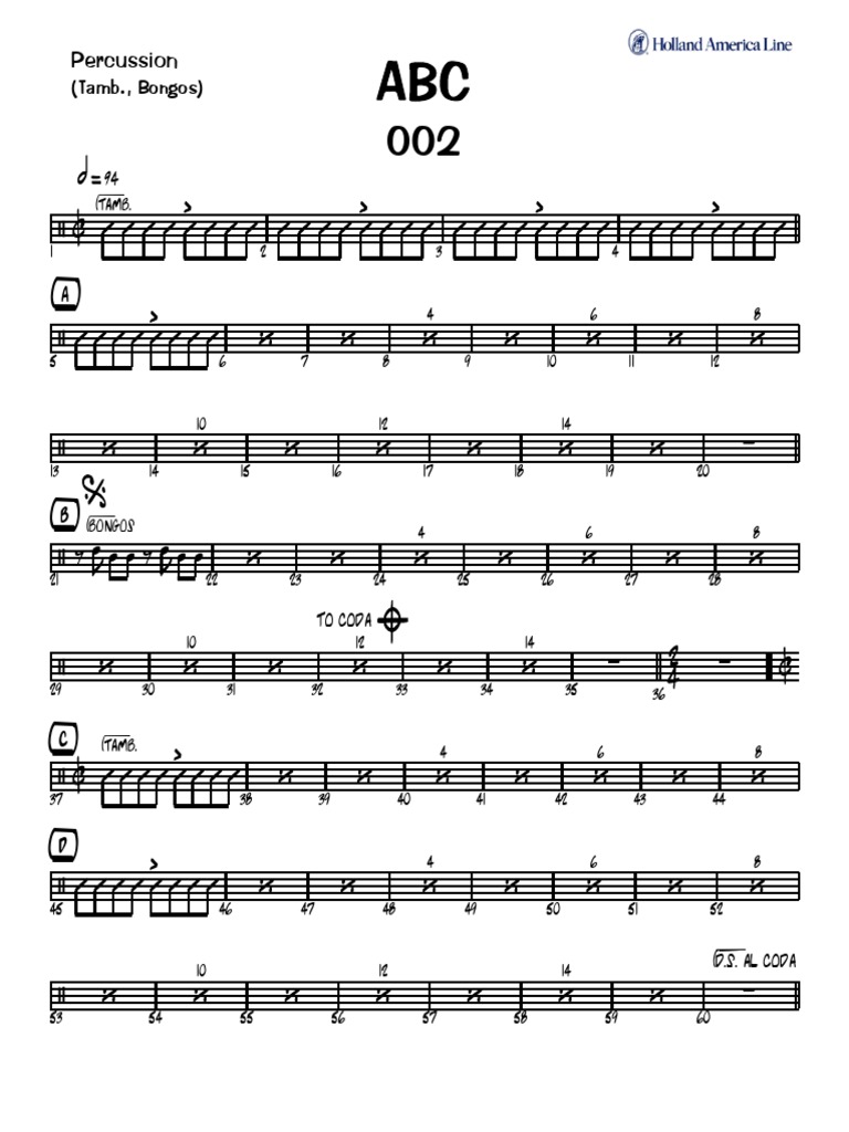 Percussion Groove in Tambourine and Bongos PDF Musical Notation