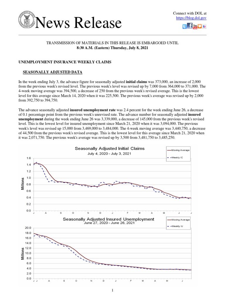 Unemployment Insurance Weekly Claims Report 07082021 PDF Unemployment Benefits Missouri