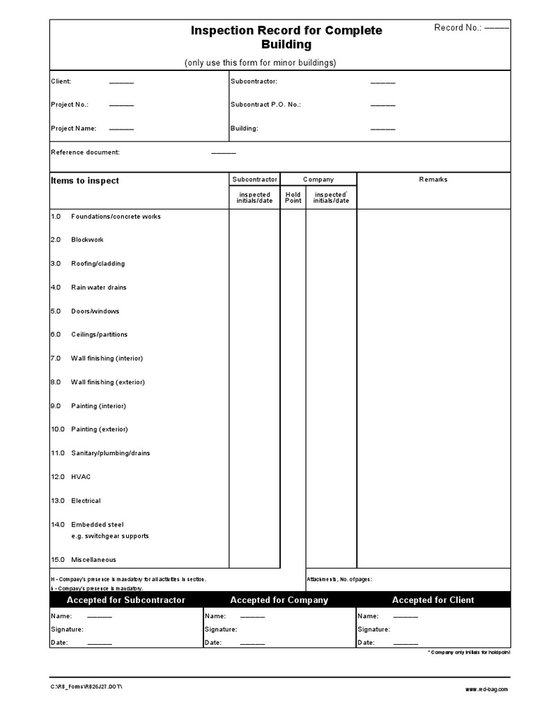 Inspection Record For Complete Building | PDF | Wall | Building