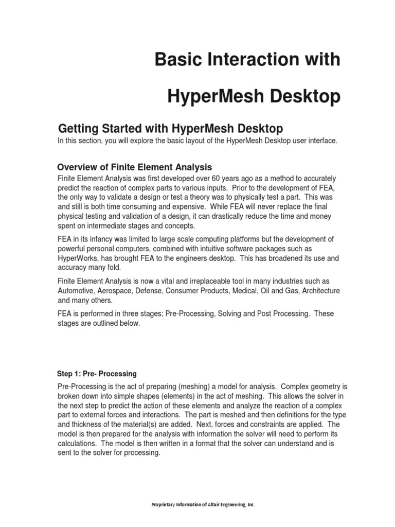 1.1 Getting Started With HyperMesh Desktop - 2017 - Updated | PDF ...