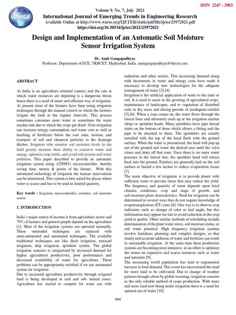 Design and Implementation of An Automatic Soil Moisture Sensor ...
