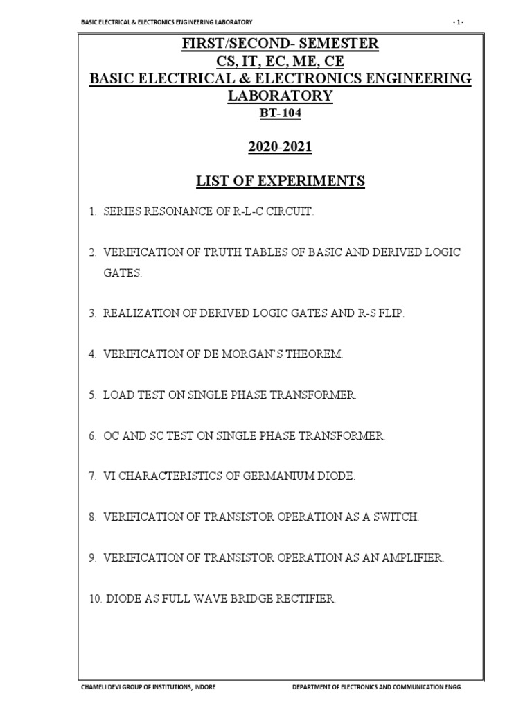 BT-104 Basic Electrical Lab Manual | PDF | Logic Gate | Bipolar ...