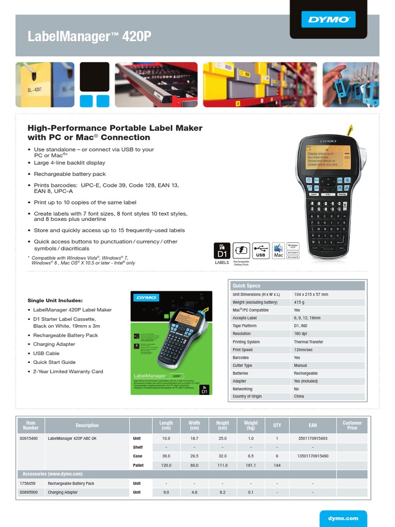 Labelmanager 420P: High-Performance Portable Label Maker With PC or Mac ...
