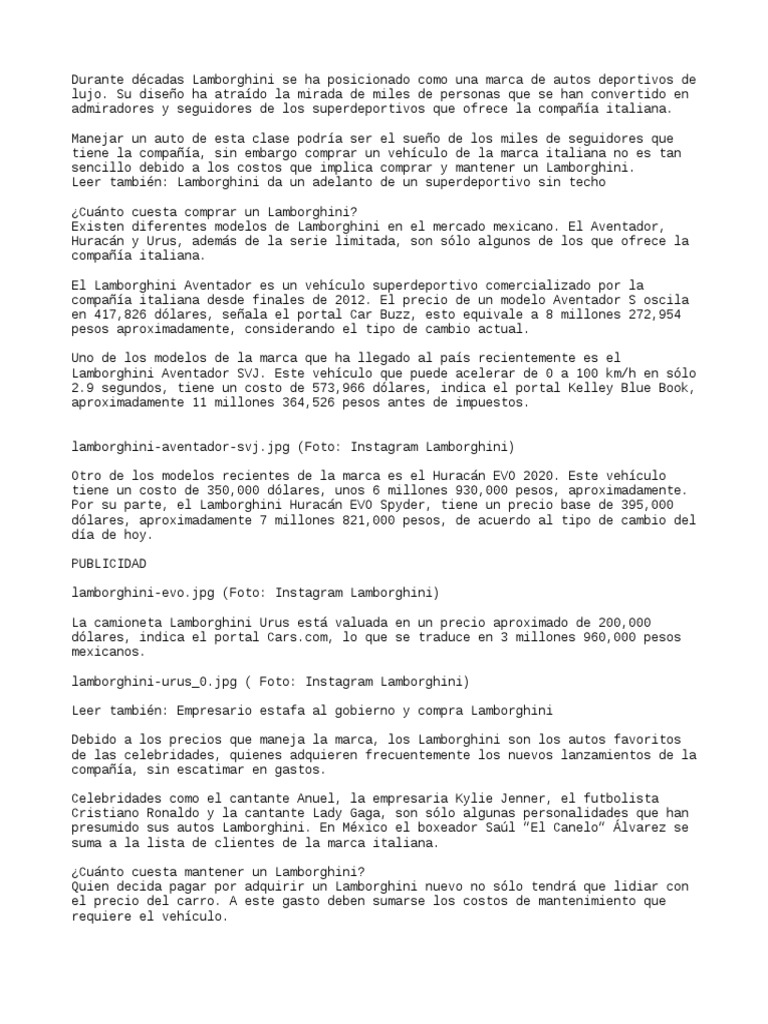 Lamborguini Caracteristicas de Precio | PDF | Industria automotriz |  Estilos de carrocería, image size:768x1024