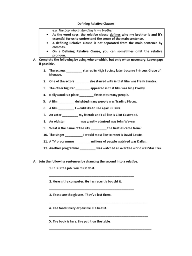 Defining Relative Clauses | PDF | Linguistics | Grammar