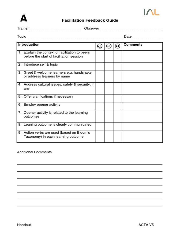 Facilitation Feedback Guide V5.2 | PDF | Nonverbal Communication | Learning