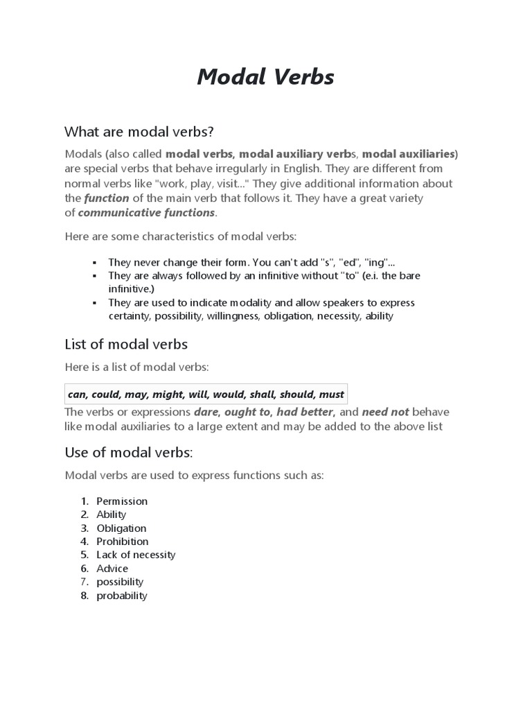 Modal Verbs Pdf Semantic Units Morphology