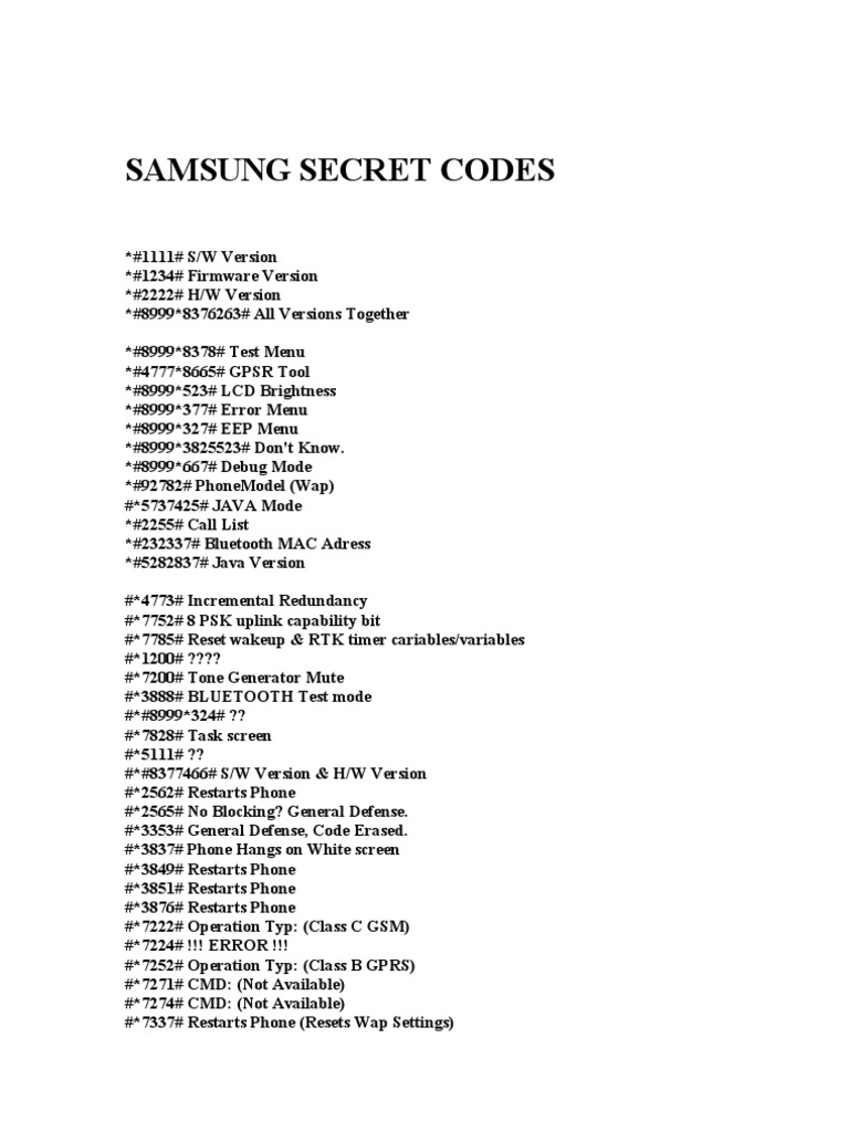 Samsung Secret Codes (Best of Best) PDF General Packet Radio