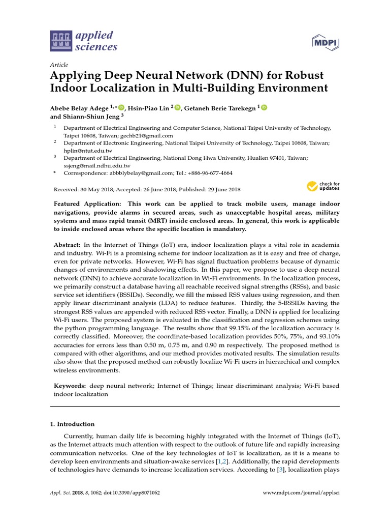 Applied Sciences Applying Deep Neural Network Dnn For Robust Indoor