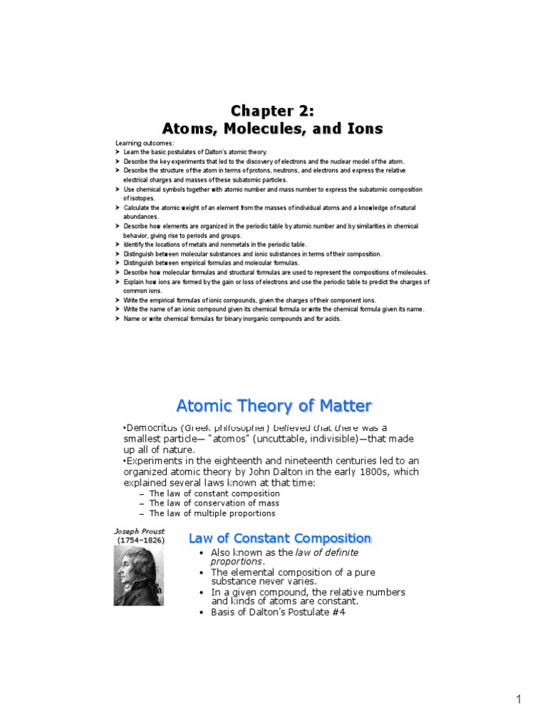 Chapter 2 Notes | PDF | Ion | Molecules