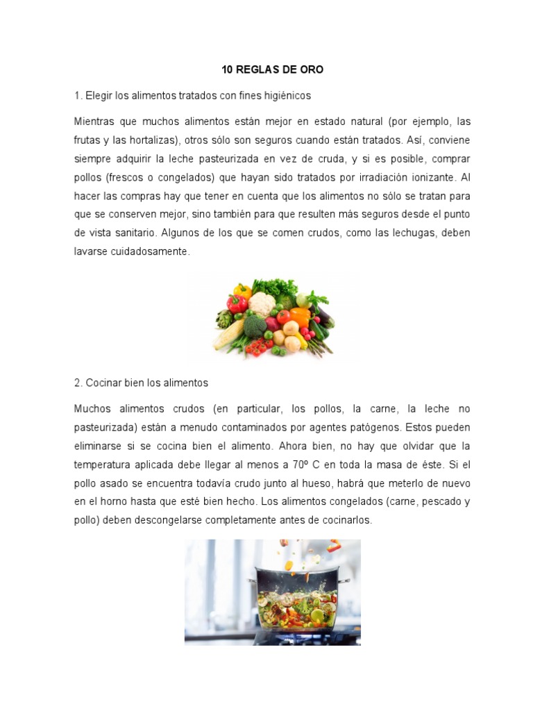 10 Reglas de Oro para Alimentos Seguros | PDF | Carne | Alimentos