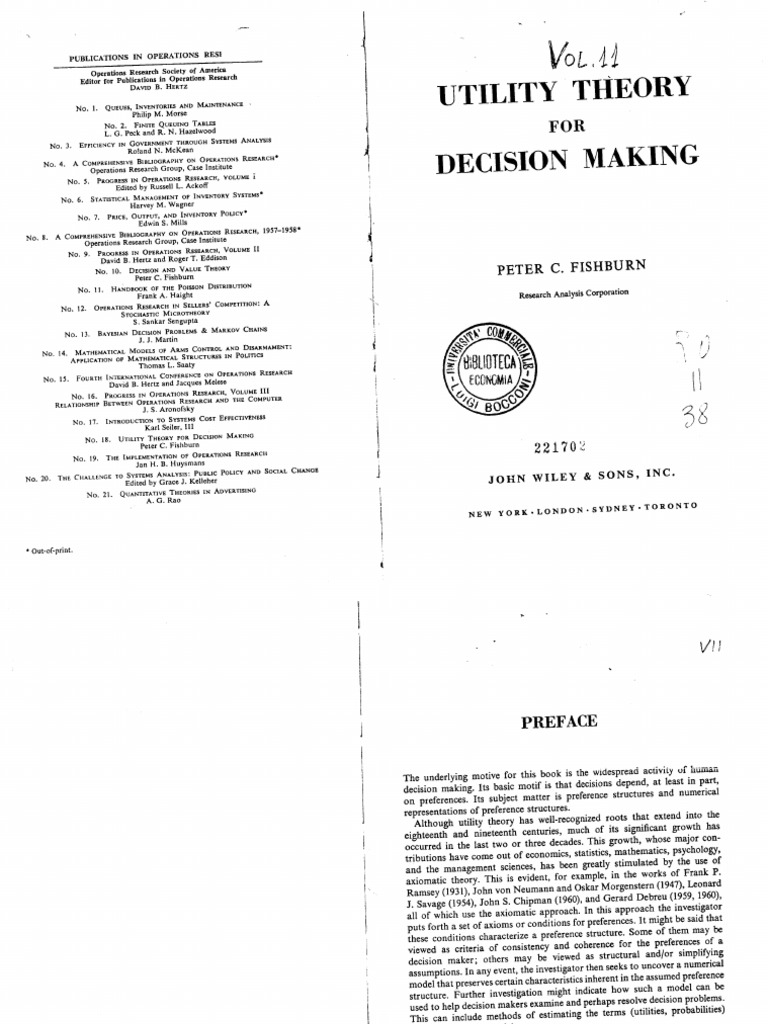 Fishburn - 1970 - Utility Theory For Decision Making | PDF