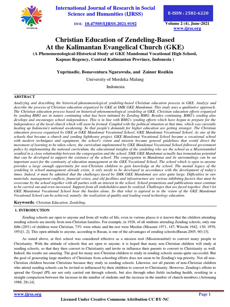 Zendeling-Based Christian Education in GKE | PDF | Sociology | Social ...
