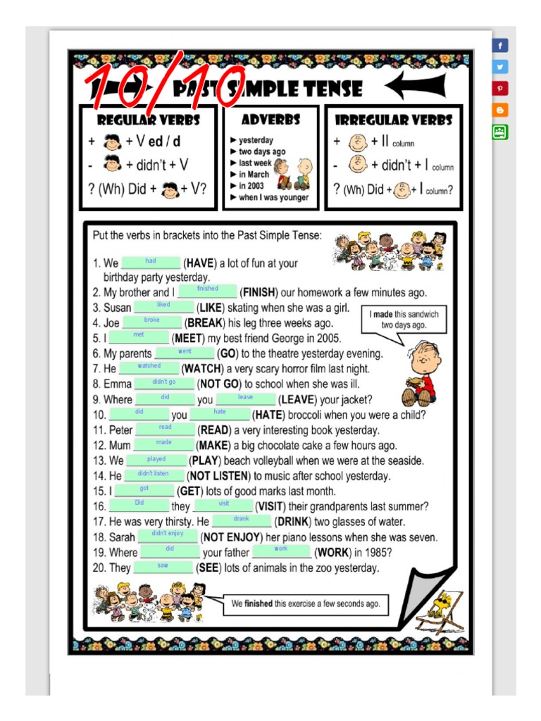 Ejercicio De Simple Past Tense Regular Verbs 91520 | Regular And