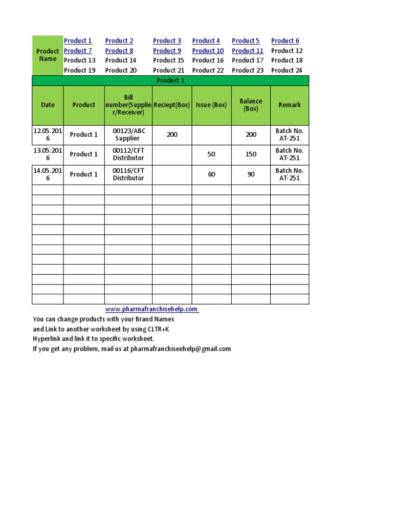 Stock Register Format PDF Business