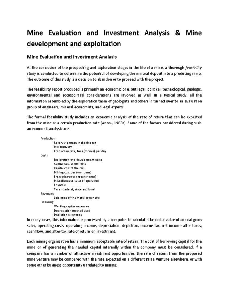 Mine Evaluation and Development Insights | PDF | Mining | Valuation ...