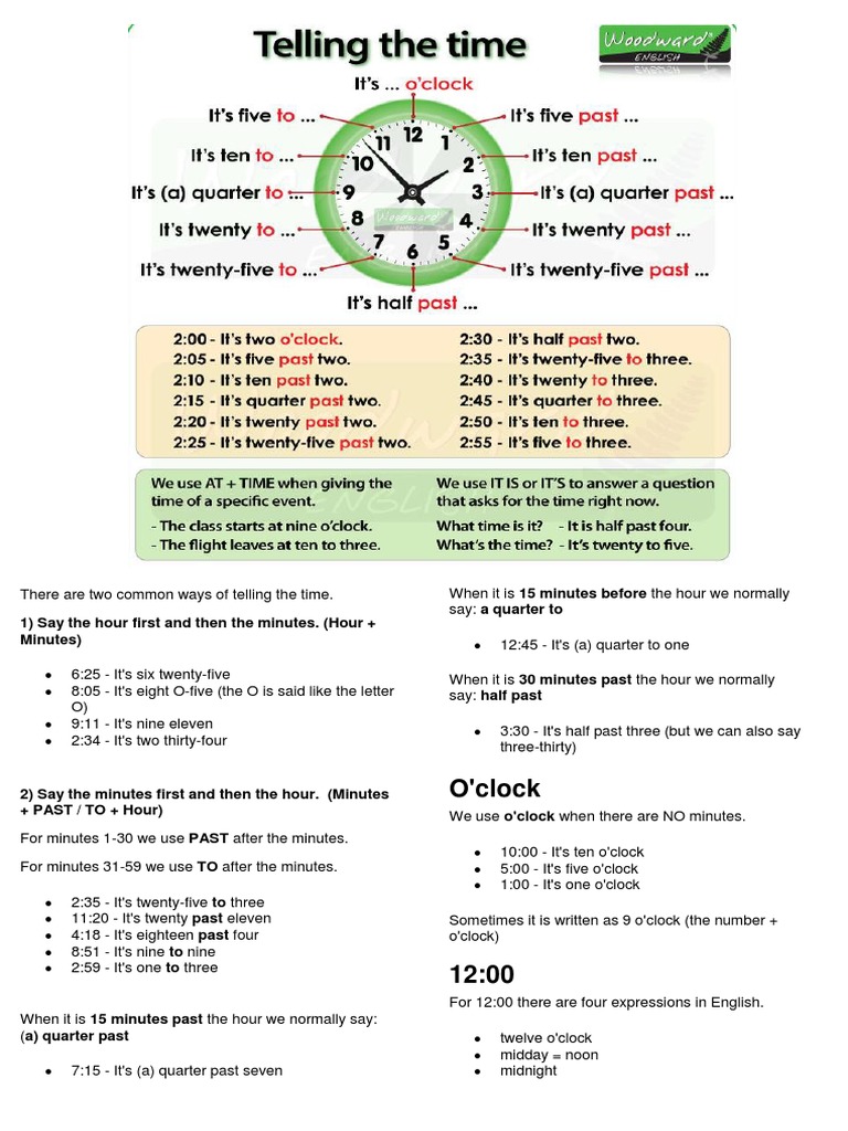 How to Tell Time in English | PDF