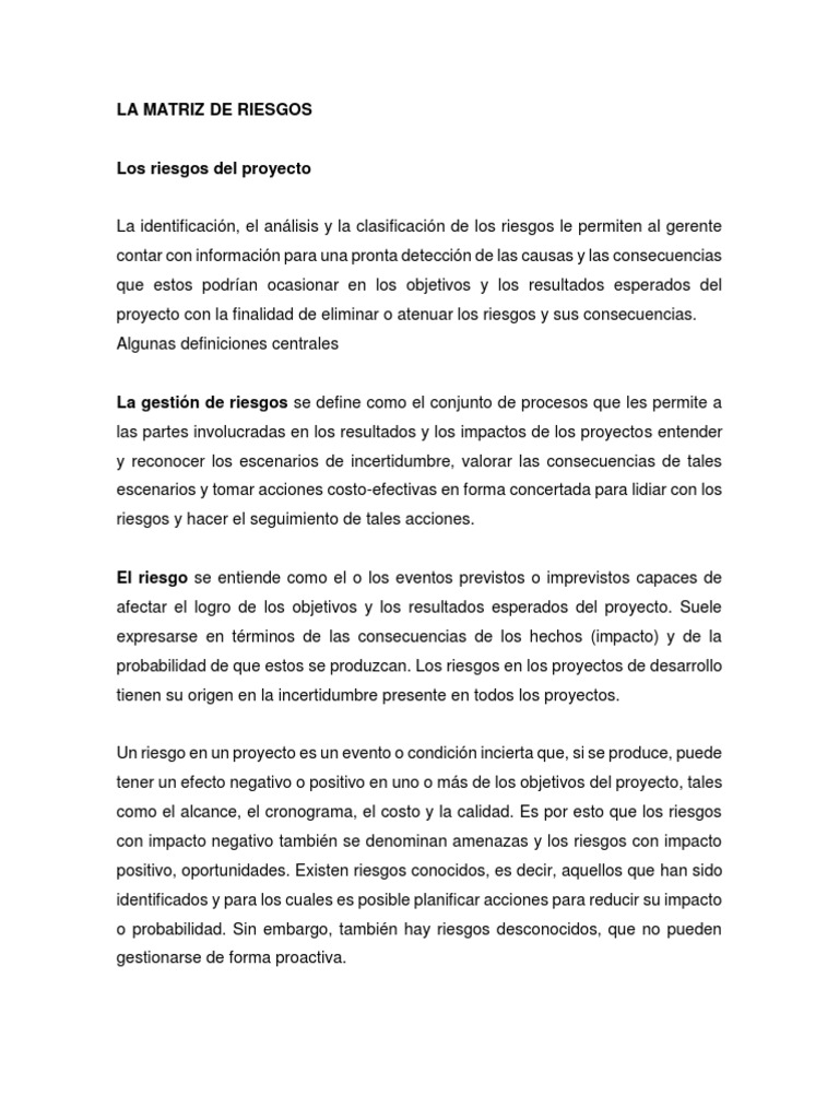 Matriz de Riesgos en Proyectos | PDF | Riesgo | Probabilidad