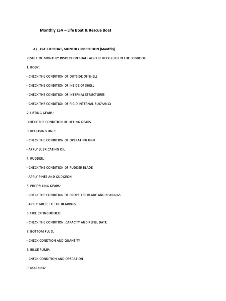 Monthly LSA Life Boat & Rescue Boat PDF Equipment Manufactured