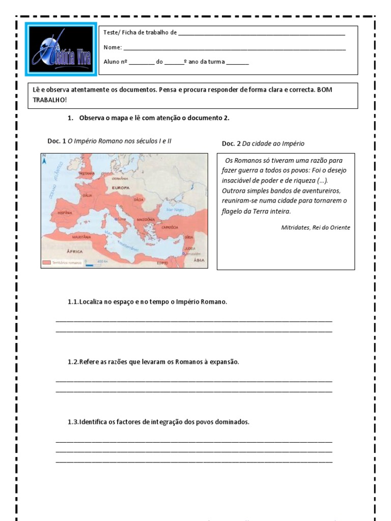 Império Romano 7º ano teste