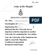 University of The Punjab: Migration Certificate