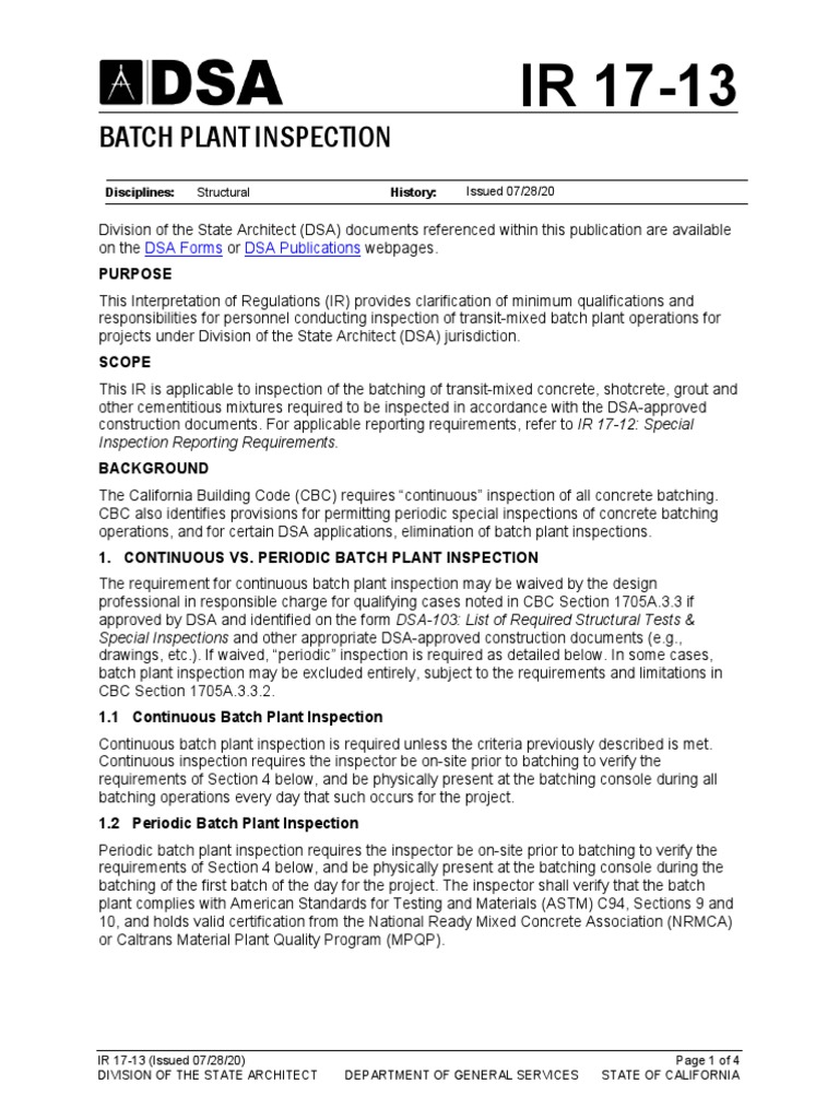 Batch Plant Inspection: DSA Forms DSA Publications | PDF | Concrete ...