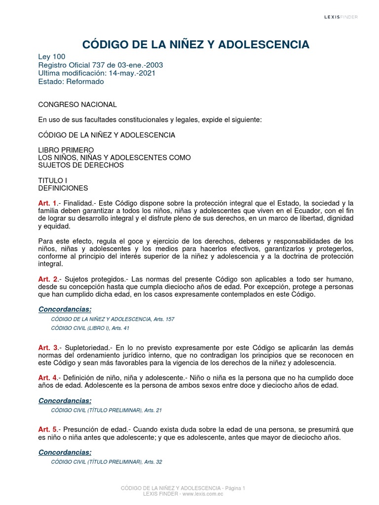 Código de La Niñez y Adolescencia | PDF | Derechos de los niños | Familia