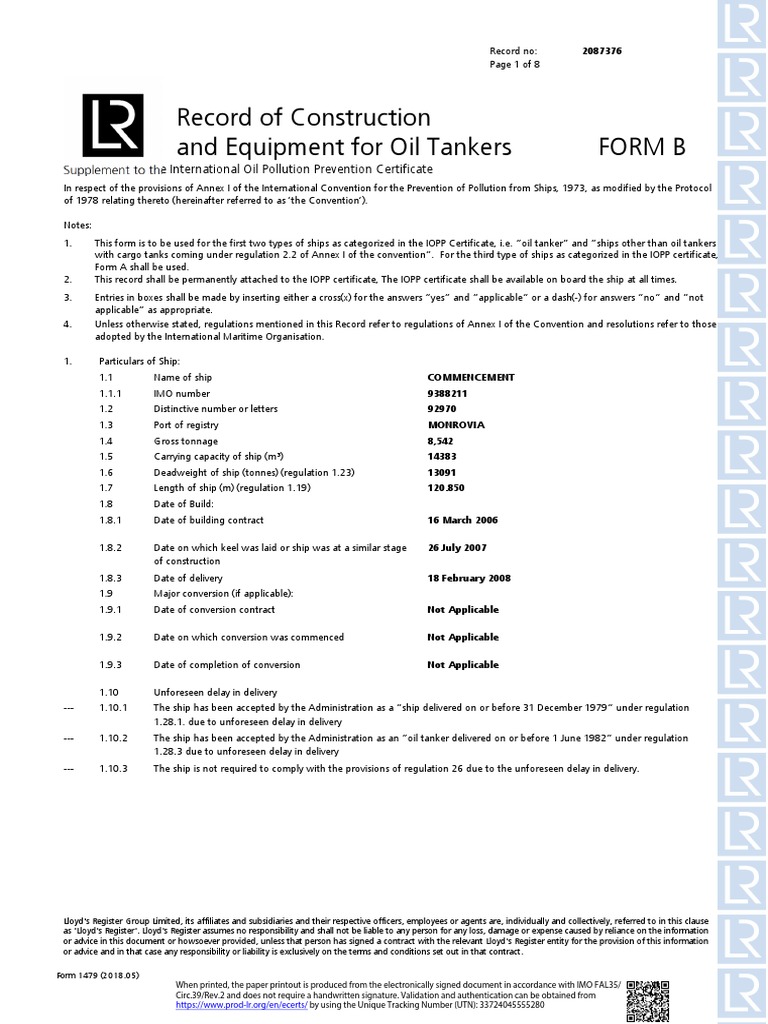 Record of Construction for Oil Tankers | PDF | Oil Tanker | Tonnage