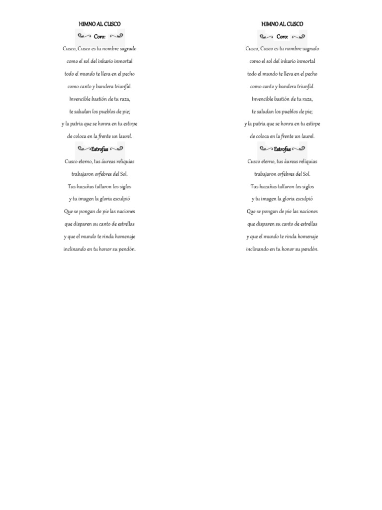 Himno al Cusco: Letra Completa | PDF