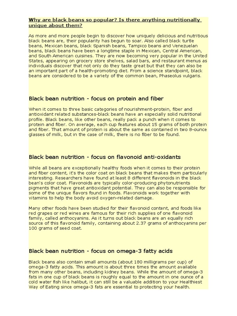 Black Bean Nutrition Focus On Protein and Fiber PDF Bean Nutrients