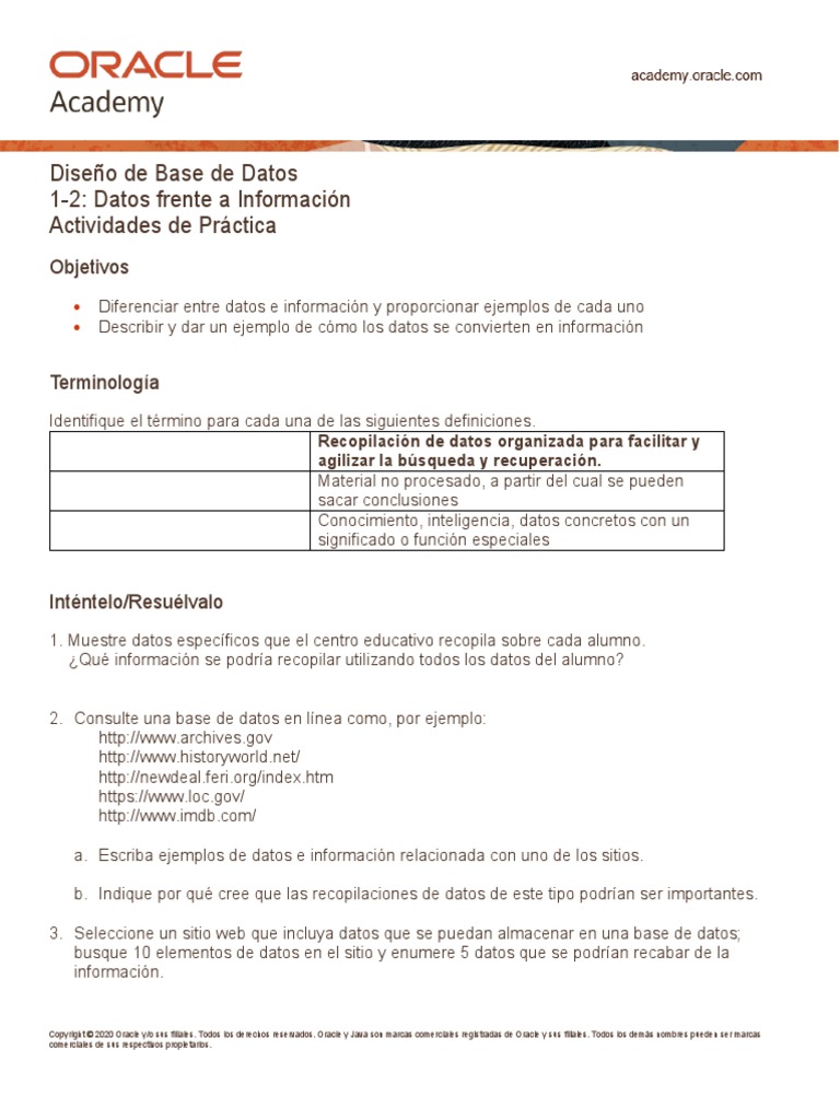 DD 1 2 Practice Esp | PDF | Bases de datos | Ciencias de la Información