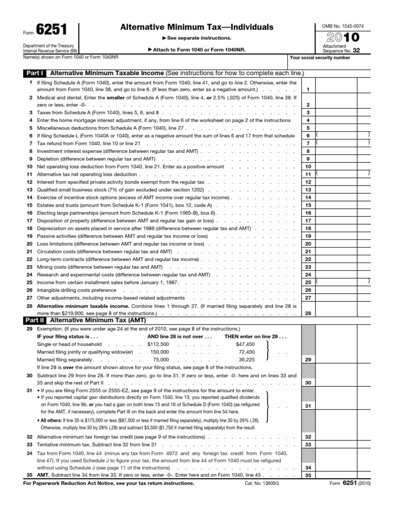IRS Form 6251: AMT Instructions 2024 | PDF | Personal Finance ...