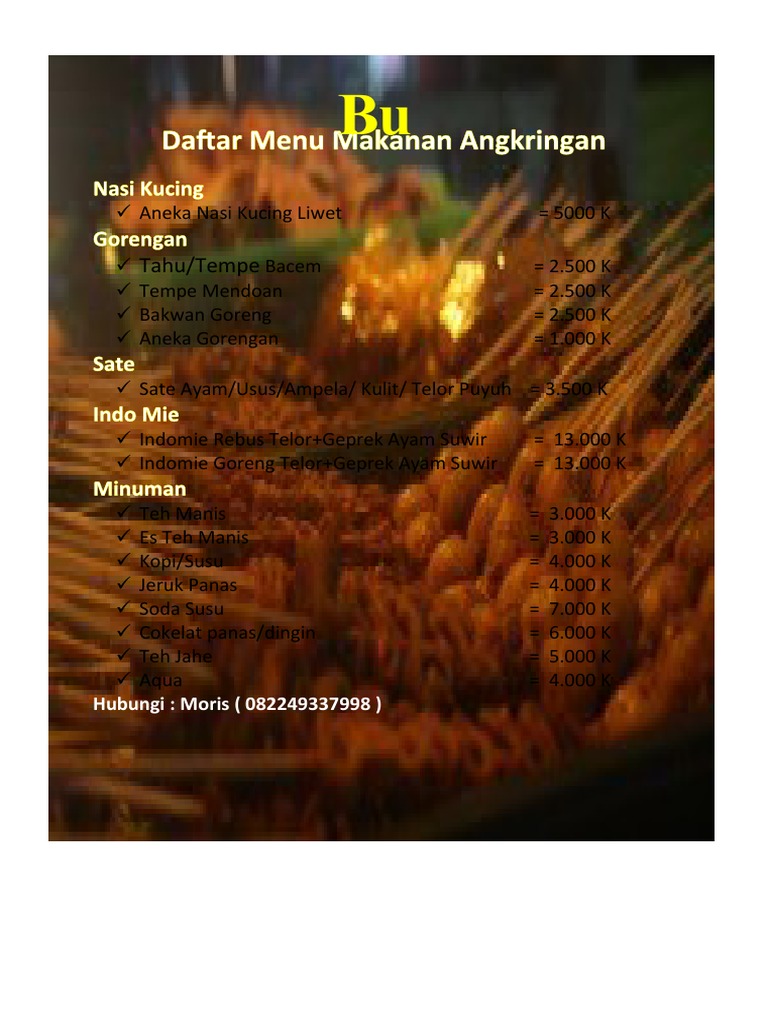 Daftar Menu Angkringan 2023 | PDF | Cooking, Food & Wine