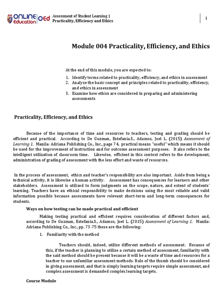 Module 4 Practicality, Efficiency, and Ethics | PDF | Educational ...