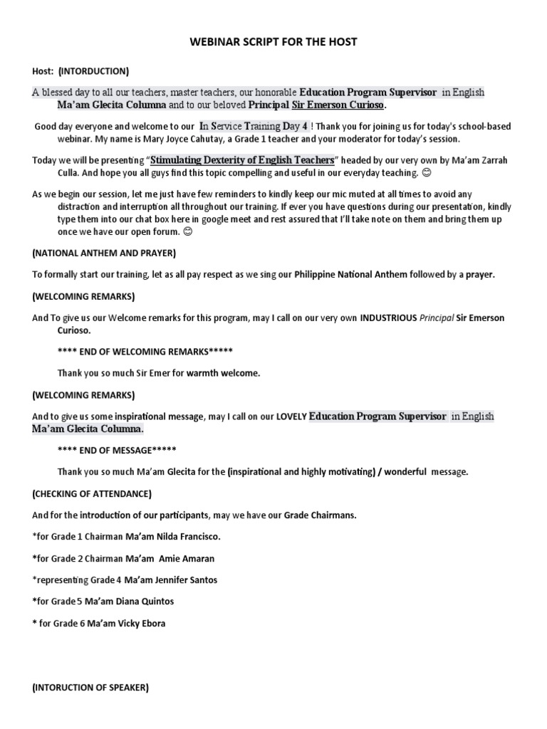Mj Webinar Script For The Host Pdf