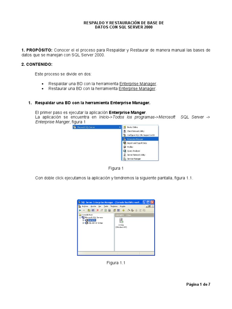 Respaldo y Restauración en SQL Server 2000 | PDF | Servidor SQL de ...