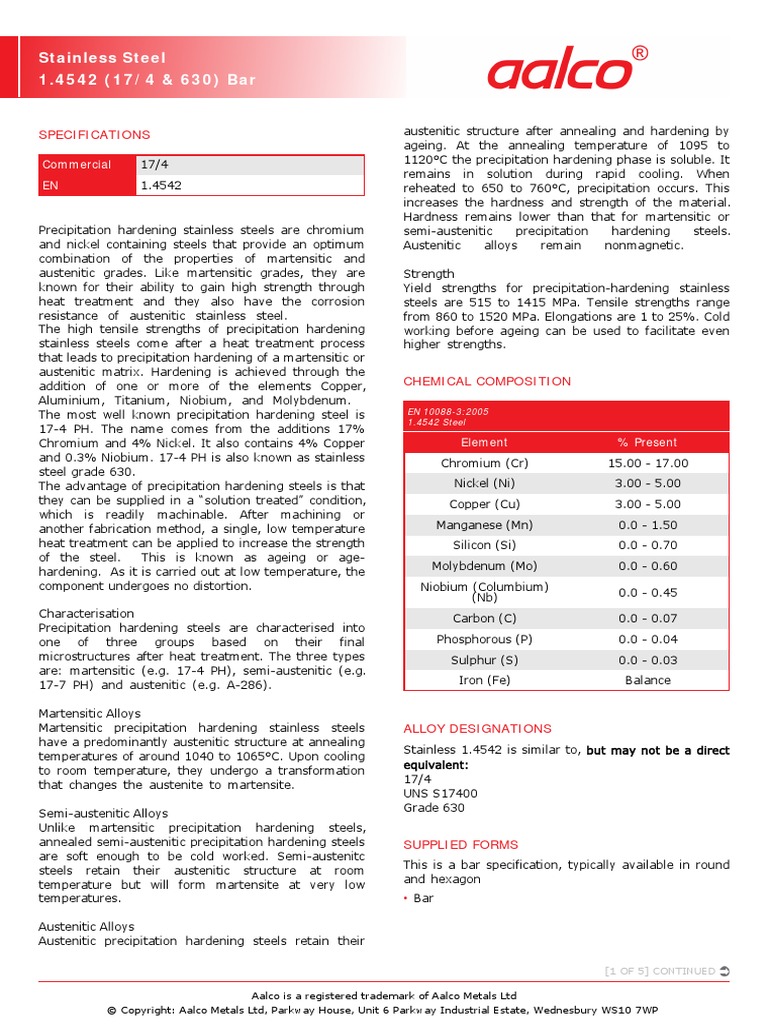 Aalco Metals LTD Stainless Steel 14542 174 630 Bar 100 PDF