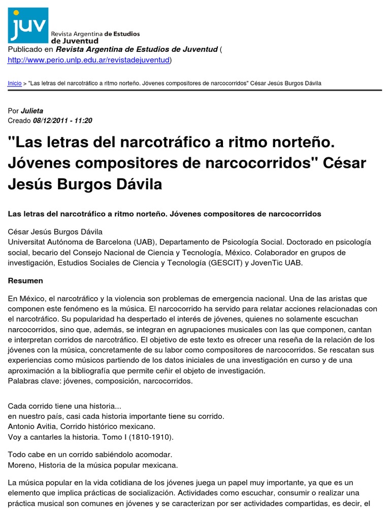 PDF) Narcocorridos, ciudad y vida cotidiana: espacios de expresión