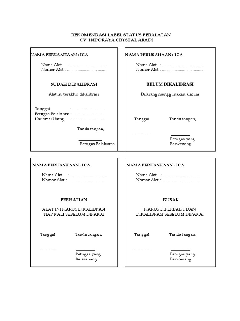 Rekomendasi Label Status Peralatan | PDF