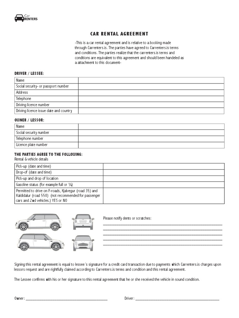 Simple Car Rental Agreement Sample | PDF