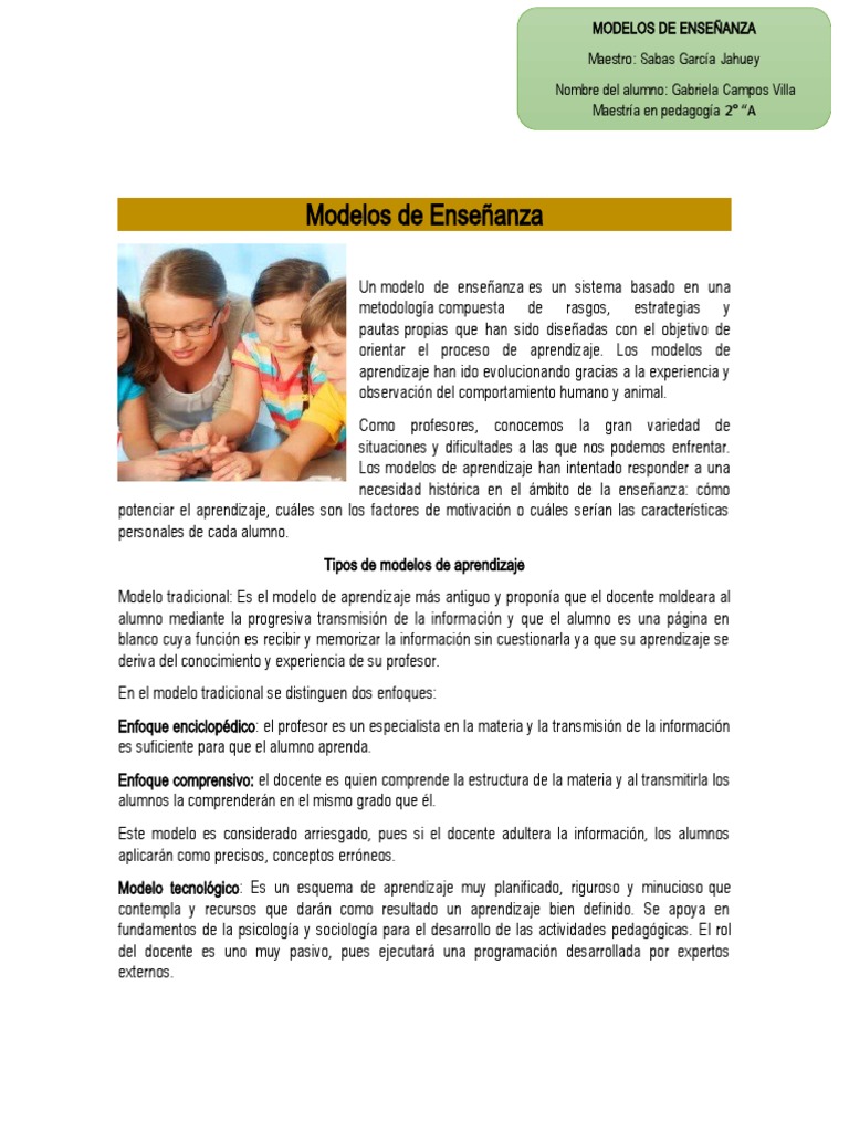 Tipos de Modelos de Enseñanza | PDF | Constructivismo (filosofía de la ...